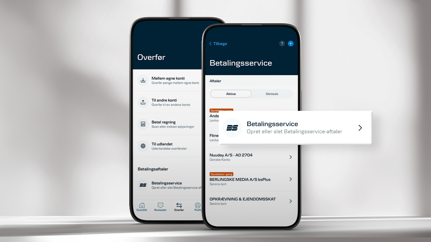 to mobiler der viser betalingsservice i mobilbanken
