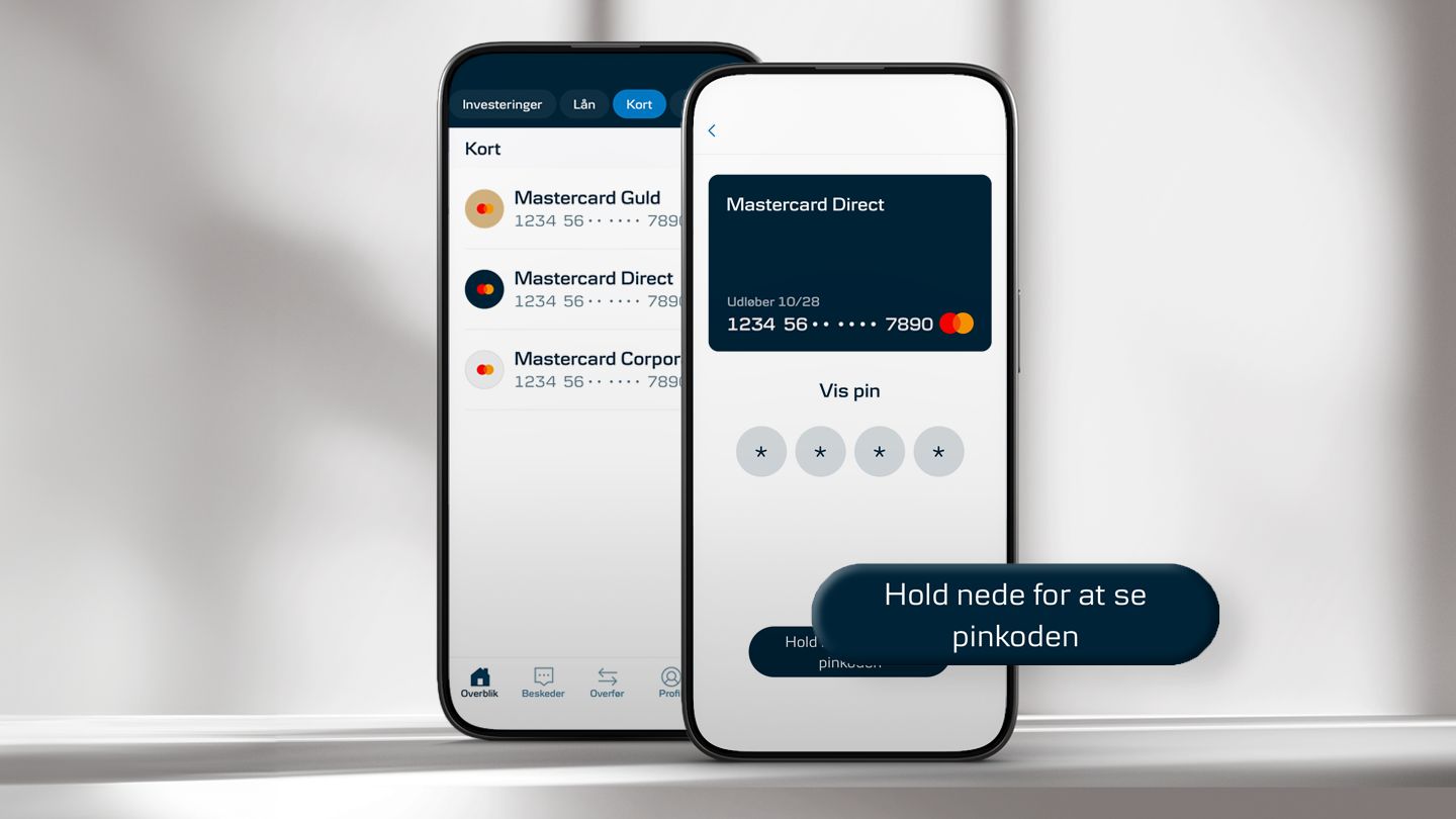 To mobiler der viser hvad du skal gøre i mobilbanken hvis du har glemt din pin-kode