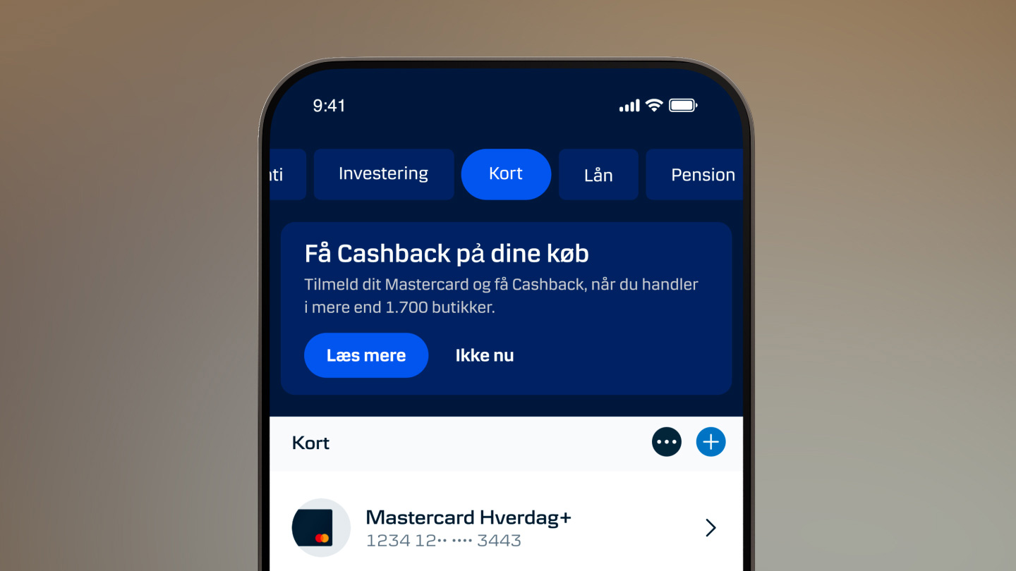 Screenshot af Cashback i mobilbanken