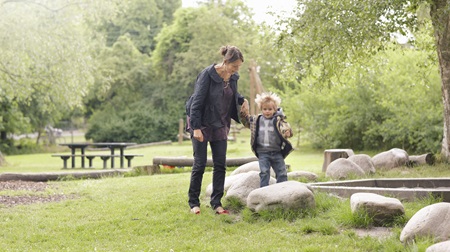 Mother and son playing in nature