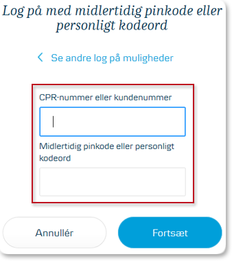 Log på med midlertidig pinkode