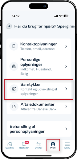 Skærmbillede mobilbank: Giv Samtykke