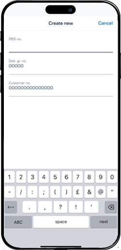 nske Mobile Banking screen: Fill in the 'Create new' form