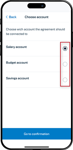 Danske Mobile Banking screen: Choose account