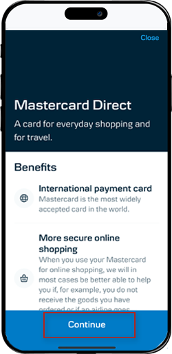 Mobile Banking screen: Read about the card