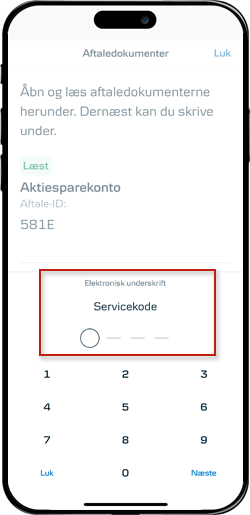  Skærmbillede mobilbank: Underskriv med elektronisk underskrift