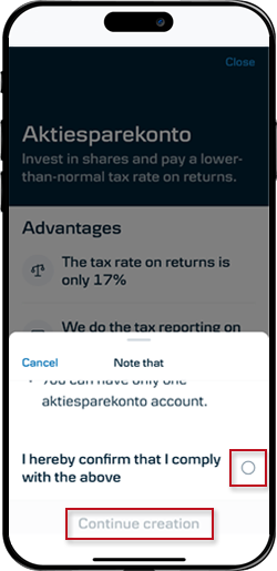 Mobile Banking screen: Confirm the terms