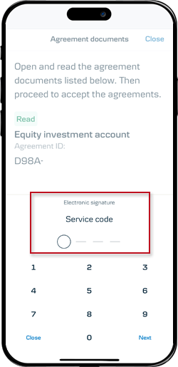 Mobile Banking screen: Approve with your electronic signature.