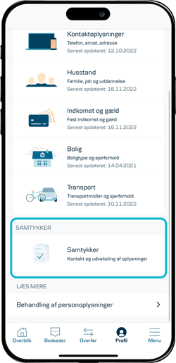 Skærmbillede mobilbank: Tryk på Samtykker'.
