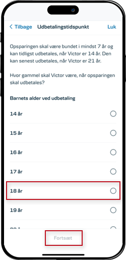 Skærmbillede mobilbank: Vælg bindingsperiode.