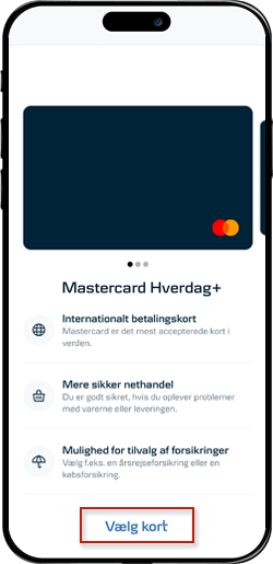 Skærmbillede mobilbank: Vælg nyt kort