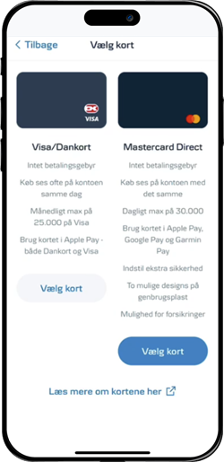 Skærmbillede mobilbank:  Vælg kort