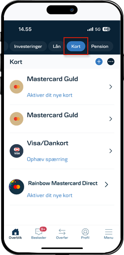 Skærmbillede mobilbank: Kortoversigt