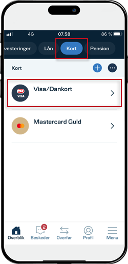 Skærmbillede mobilbank: Kortoversigt
