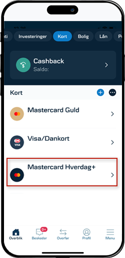  Skærmbillede mobilbank:  Vælg kort