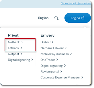 Log på Danske Netbank og Letbank