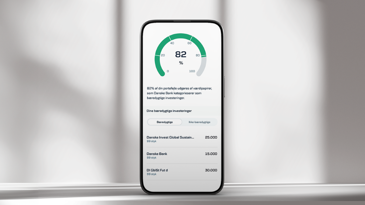 Skærmbillede af hvordan du ser bæredygtige investeringer i mobilbanken