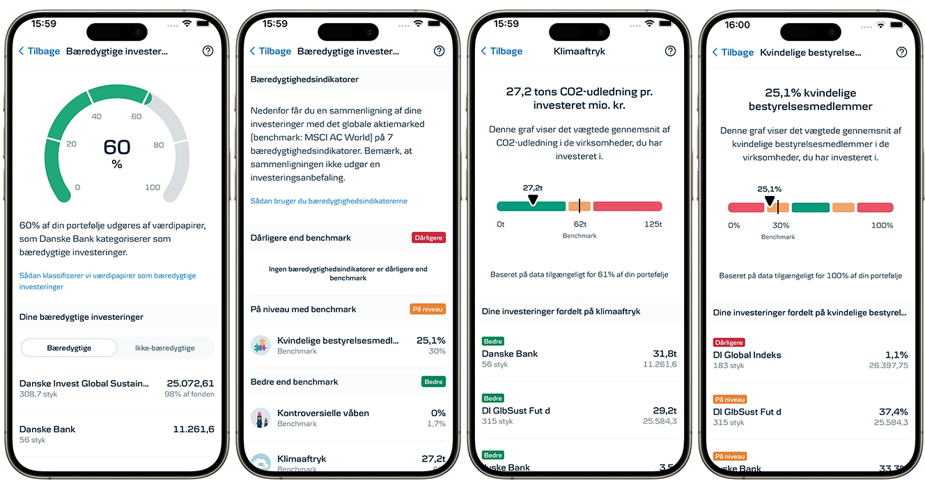 Skærmbillede af hvordan du ser bæredygtige investeringer i mobilbanken