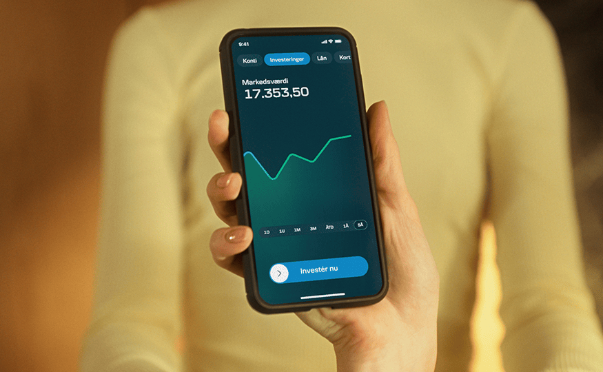 mobiltelefon, der viser afkast på et fiktivt værdipapir